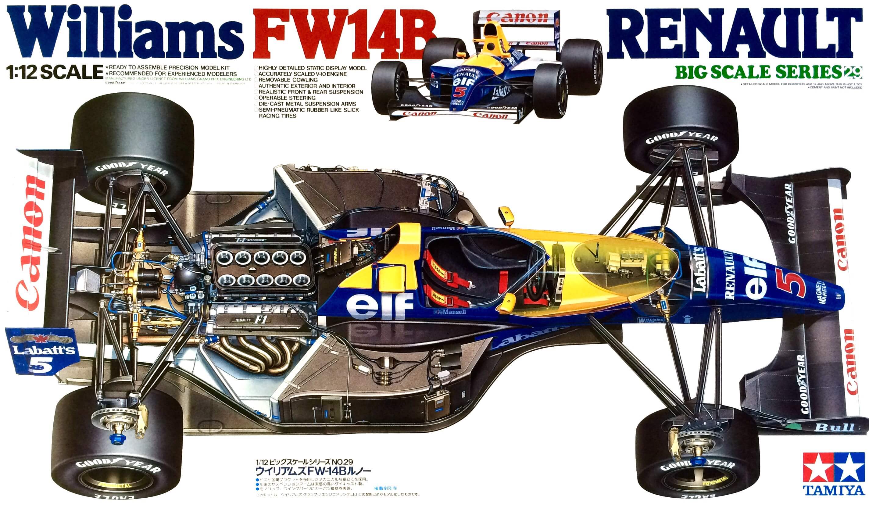 โมเดลรถเอฟวัน TA12029 Williams FW14B Renault 1/12
