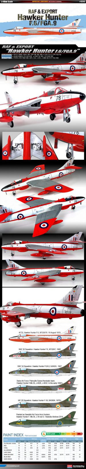 โมเดลเครื่องบิน Academy Hawker Hunter F.6 FGA.9 RAF&Export 1/48