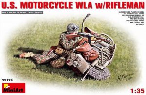 โมเดลฟิกเกอร์ทหาร U.S. MOTORCYCLE WLA w/RIFLEMAN 1:35