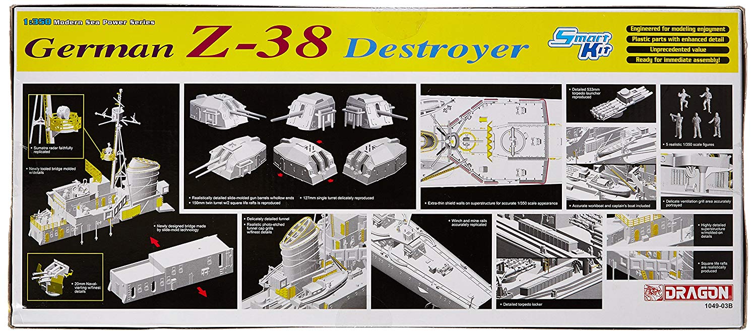 โมเดลเรือรบ Dragon DRA1049 GERMAN Z-38 DESTROYER 1/350