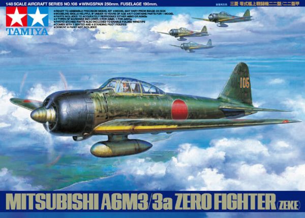 โมเดลเครื่องบิน TAMIYA 61108 MITSUBISHI A6M3/3a ZERO (ZEKE)1/48