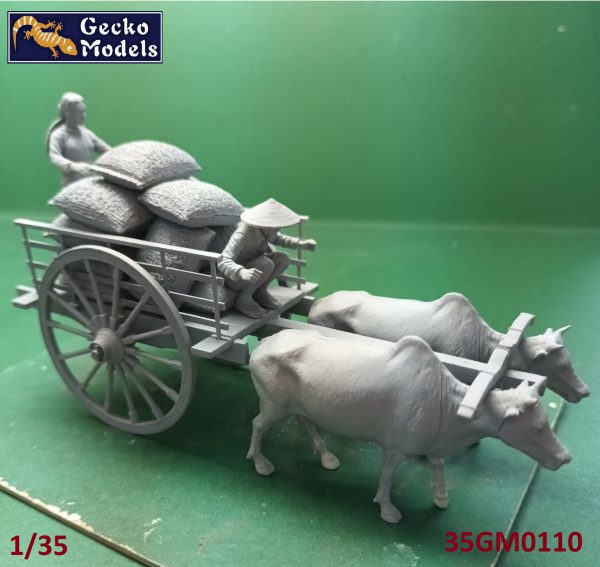 ฟิกเกอร์ Gecko 35GM0110 60's-70's Vietnamese Farmer Cattle Cart Set 1/35